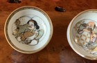 Kutani Sake Cups Set Of 2 Japanese Porcelain Hand Painted Two Lucky Gods