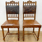 Pair Antique Dragon Back Edwardian Chairs Late 19th Century Leather