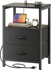 Nightstand With Charging Station  Side Table With Fabric Drawers