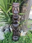 Hawaiian Tiki Gods Ku And Kane  Lono And Kanaloa Wood Carved Half Statue Set