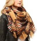 Women s Winter Soft Knit Large Multicolored Warm Tartan Plaid Blacket Scarf W   