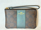 Coach - Corner Zip Brown Signature  c  Wristlet - Metallic Green -  c8110 - Nwt 