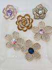 Lot Of 6 Mixed Flower Brooches Gold Tone Jewelry Pins Vintage To Modern