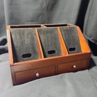 Vtg Wooden Office Desk Top Organizer Stationary 2 Drawer 5 Slots Felt Lined