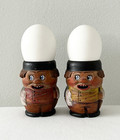 Vintage Pair Of Wooden Egg Cups Men Open Mouths Hand Painted 2 5    Tall Folk Art