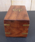 Nautical Wooden Box Appx 2 d X 4   l X 2 h Hinged Brass Inlaid Anchor   Trim