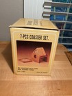 Vintage Mcm Wood And Cork Coaster Set W  Holder - New In Box