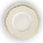 Elama Dinnerware Set White Embossed Scalloped Stoneware 16-piece  service For 4 