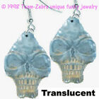 Huge Funky Translucent Blue Skull Earrings Gothic Pirate Horror Costume Jewelry
