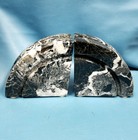 Black White Marble Semi-circle Bookends Set Of 2