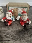 Vintage Relpo Waving Santa Planter  2  Japan Santa Candle Holders Original Box 