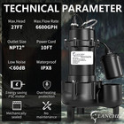 1hp 6600 Gph Submersible Sewage Pump  Heavy Duty Cast Iron Effluent Pump With