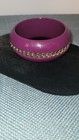 Vntg Bracelet Bangle Lg Statement Bakelite W  Brass Chain In Purplpe 3 25 