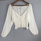 Wayf Smocked Peplum Blouse Women   s M Cream Long Sleeve V Neck Romantic Top