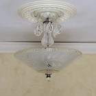 258c  Antique Vintage 30 s 40s Ceiling Lamp Light Fixture Glass Shade Chandelier