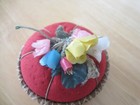 Vintage Pin Cushion Wicker Rattan Tomato With Flowers