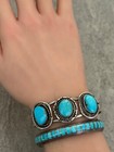 Vintage Native American Navajo Three Turquoise Sterling  Bracelet 6-1 4 