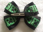 Girls Hair Bow 4  Wide Gamer Inspired Black Green Pixel Flatback Alligator Clip