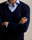 Nwt Polo Ralph Lauren Solid Navy Blue Cotton V-neck Sweater Men s M Red Pony