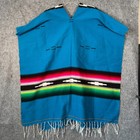 Vintage Poncho Fringe Hem Traditional Mexican Sarape Wool Os