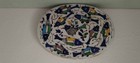 Antique Iznik Qajar Ceramic Pottery Blue Oval Platter Fish With Bird