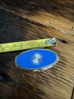 Vintage Blue Starburst Pill Box Compact Gold Tone Hinged Case