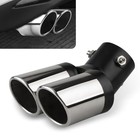 Car Exhaust Tip  Stainless Steel Bending Dual Outlet Muffler 1 Pc Silver Black