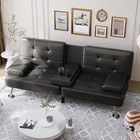Futon Sofa Bed Convertible Folding Faux Leather Couch With 2 Cup Holders black