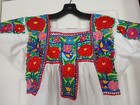 Vtg Mexican Huipil Top Hand Embroidered Floral Bird Oaxaca Boho Ethnic Black M