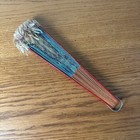 Vintage Japanese Scenic Crane Hand Fan Wood Bamboo Red Trim Silk Tassels