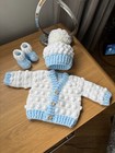 Baby Boy Set Cardigan Beanie Hat Bootees Crochet Handmade Newborn Special Gift