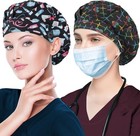 2 Pack Bouffant Caps With Button And Sweatband  Adjustable Scrub Caps For Wom   