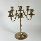 Large Solid Brass 4 Arm Candelabra 5 Candlestick Holder 14    Tall  Vintage
