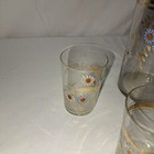 Vtg Victorian Mcm Painted Gold Trim Glass Liquor Decanter   5 Shot Glasses Set