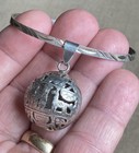 Vintage Cuff Bracelet W  Circular Sphere Cage Ball Pendant Sterling Silver 925