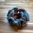 Handmade Crocheted Scrunchie Hair Tie  Blue   Red
