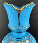 Antique Victorian Bristol Art Glass Vase 12  Blue Opaline Enameled Flowers