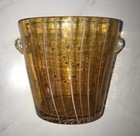 Vintage Mcm Art Glass Ice Bucket Handblown Amber White Stripe Italy A 