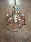 Brass Tea Set Vintage Antique Tray 5 Cups And Teapot Pot Arabic