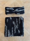 New Handmade Crochet Scarf   Twisted Earwarmer Headband Set     Black   White