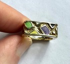 Vtg Bold Colorful Design  14k Solid Yellow Gold Enamel Ring By Martine  Size 6