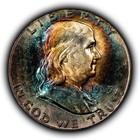 1963 50c Franklin Silver Half Dollar - Pq Rainbow Target Toning - Bu - Sku-z5884