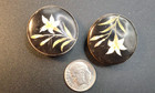 Antique Porcelain Buttons Pretty Pair Of Hand Painted Black W  White Flowers
