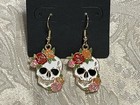 Gothic Skull Roses Halloween Charm Gold Dangle Bohemian Fashion Fun Earring Set