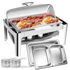 Roll Top Chafing Dish Buffet Set Catering 9qt Food Warmer 1 Full    2 Half Pan