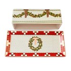 Anthropologie Home Festive Tile Butter Dish Green Red Gold See Description
