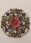 Vintage Thai Carved Wood Mandala Wall Hanging Decor W  Gold Tone   Mosiac Glass