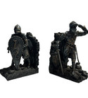 Cast Resin Knights In Armor Pair Of Bookends Silver-black Painted Gold Accents