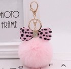 Faux Fur Pompom Ball Leopard Bow Keychain Bag Key Ring Charms Key Holder 