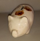 Pottery Ware Piggy Bank White With Brown Spots 6  Long Vintage Antique Crazing
